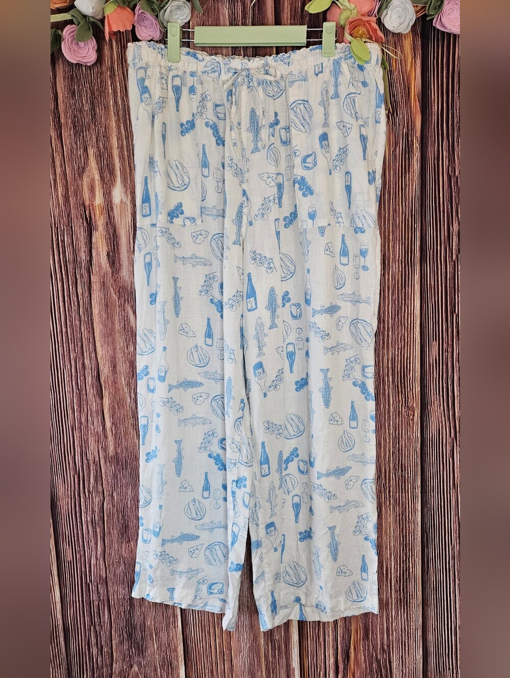 Cynthia Rowley Linen Wide Leg Printed Pants Size XL